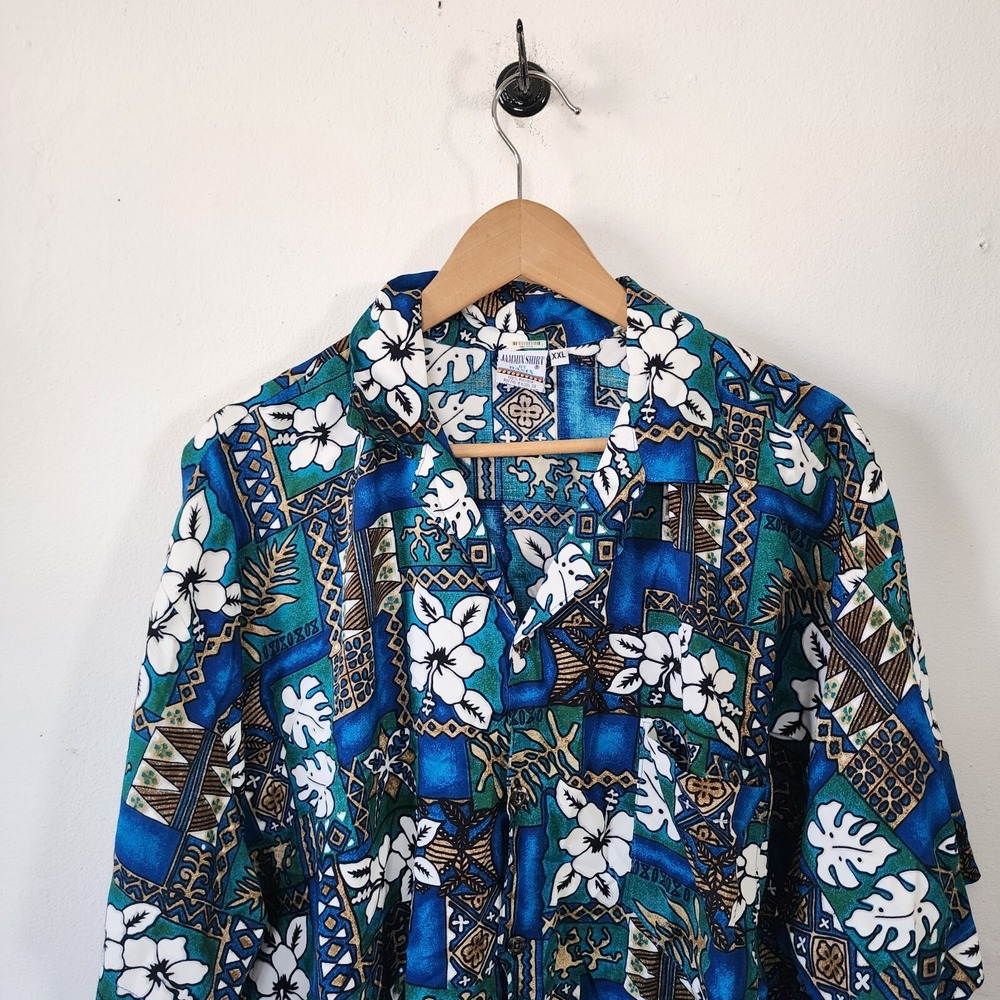 Men's Blue & Teal Tropical Button-Down Shirt